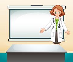 Femme médecin devant un écran blanc vecteur