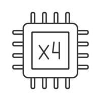 icône linéaire du processeur quad core. microprocesseur à quatre cœurs. illustration de la ligne mince. micropuce, jeu de puces. CPU. processeur multicœur. circuit intégré. dessin de contour isolé de vecteur. trait modifiable vecteur