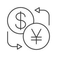 icône linéaire de change dollar et yen. illustration de la ligne mince. rembourser. symbole de contour. dessin de contour isolé de vecteur