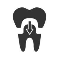 couronne dentaire avec icône de glyphe de flèche vers le bas. symbole de la silhouette. restauration dentaire. espace négatif. illustration vectorielle isolée vecteur