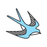 icône de couleur d'oiseau d'hirondelle. croquis de tatouage de marin. illustration vectorielle isolée