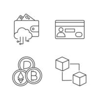 ensemble d'icônes linéaires de paiement électronique. portefeuille électronique, carte de crédit, crypto-monnaie, blockchain. symboles de contour de ligne mince. illustrations vectorielles isolées. trait modifiable vecteur