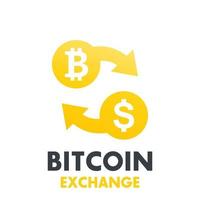 bitcoin en symbole de vecteur d'échange de dollars sur blanc