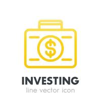 icône d'investissement, banque, investisseur, valise avec pictogramme de ligne d'argent sur blanc vecteur