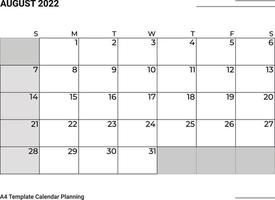 calendrier de planification d'août 2022 vecteur