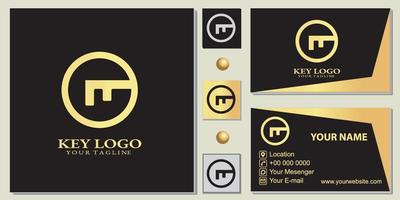modèle premium de logo de serrure à clé de cercle d'or de luxe avec vecteur de carte de visite élégante eps 10