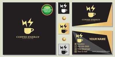 logo de luxe gold energy coffee shop, noir simple, modèle de carte de visite premium gratuit vecteur eps 10