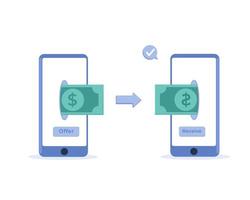 transfert d'argent sur téléphone mobile pour transaction numérique vecteur