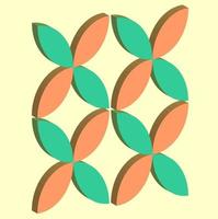 motif de fleur vecteur icône 3d avec quatre pétales de fleur turquoise et orange, comme décoration murale, arrière-plan ou toile de fond