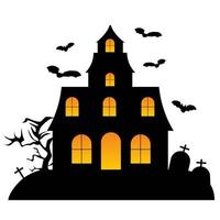 joyeux fond d'halloween. illustration de silhouette de maison hantée. modèle de carte d'invitation vecteur