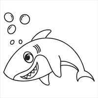mignon, bébé, requin, à, sourire, noir blanc, mignon, fish, vecteur, illustration, contour