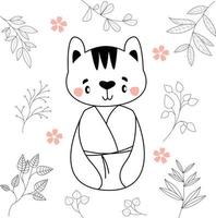 chat animal de dessin animé mignon portant des vêtements japonais traditionnels de kimono vecteur