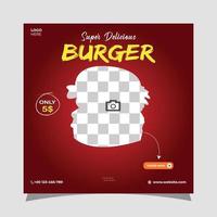 conception de publication sur les médias sociaux de vente de burger super délicieux vecteur