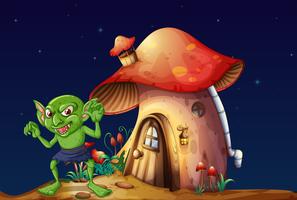 Maison de lutin et champignon la nuit vecteur