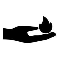 La main dans l'icône de feu noir illustration couleur style plat simple image vecteur