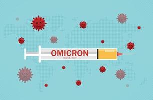 seringue pour injection avec vaccin. stop b.1.1.529 omicron du virus covid 19. nouvelle épidémie d'omicron variant d'afrique et fond de grippe coronavirus. conception de vecteur