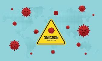 stop b.1.1.529 omicron du virus covid 19. nouvelle épidémie d'omicron de variante d'afrique et fond de grippe coronavirus avec carte du monde. conception de vecteur