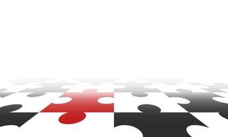 puzzles en noir et blanc avec une particule rouge. fond abstrait avec une perspective. illustration vectorielle vecteur