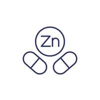 icône de ligne de capsules de zinc, minéral zn vecteur