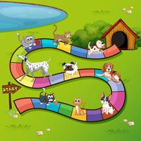 Modèle de jeu avec des chiens et des chats en arrière-plan vecteur