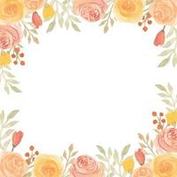 cadre d'arrangement floral fleur rose aquarelle en carré vecteur