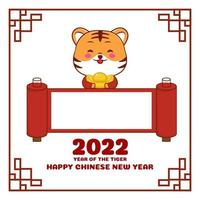 personnage de dessin animé mignon tigre carte de voeux nouvel an chinois 2022 année du zodiaque tigre vecteur
