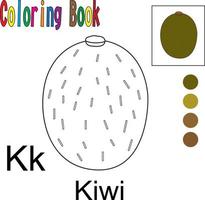 kiwi de dessin animé. livre de coloriage sur le thème des fruits. graphique d'illustration vectorielle. bon pour que les enfants apprennent et colorient. vecteur