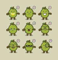 conception de vecteur de mascotte durian mignon. vecteur de durian avec de nombreuses expressions d'émoticônes