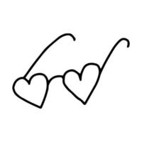 lunettes en forme de coeur, dessin au trait dessiné à la main.doodles.image noir et blanc.romance, amour, glamour.funny glasses.vector vecteur