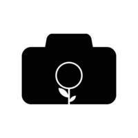 logo appareil photo fleur minimaliste icône vecteur symbole design plat