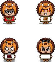 vecteur mignon dessin animé personnage lion animal mascotte costume set été vente bundle collection