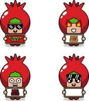 personnage de dessin animé mignon vecteur grenade fruit mascotte costume ensemble été vente bundle collection