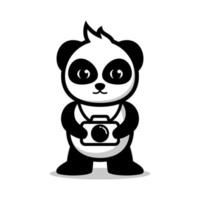 panda mignon tenant l'illustration vectorielle de l'appareil photo, création de logo de photographie vecteur