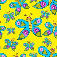 dessin animé doodle modèle sans couture de papillon. fond d'insecte d'été heureux. vecteur