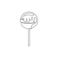 un dessin en ligne continu de l'emblème du logo de la boutique de bonbons ronds en ligne sucrés et délicieux. concept de modèle de logo de magasin de confiserie. illustration graphique vectorielle de conception de dessin à une seule ligne moderne vecteur