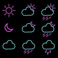 jeu d'icônes de néon de prévision météorologique. illustration vectorielle vecteur