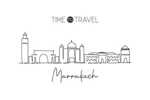 un seul dessin au trait des toits de la ville de marrakech, maroc. paysage de ville historique dans le monde. meilleure destination de vacances. trait modifiable ligne continue à la mode dessin illustration d'art vectoriel