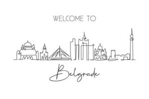 dessin en ligne continue unique des toits de la ville de belgrade, serbie. célèbre paysage de gratte-ciel de la ville. concept de voyage dans le monde décor à la maison affiche d'art mural impression. illustration vectorielle de dessin à une ligne moderne vecteur