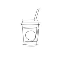 un seul dessin au trait de boisson gazeuse fraîche sur l'illustration vectorielle graphique du logo en verre plastique. menu de café et concept d'art de badge de restaurant. logotype de nourriture de rue de conception de ligne continue moderne vecteur