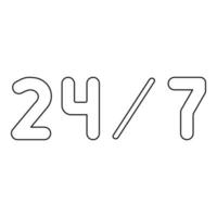 24 7 service l'icône de couleur noire . vecteur