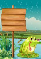 Un panneau vide et une grenouille sous la pluie vecteur