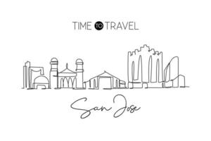 un seul dessin au trait des toits de la ville de san jose, californie. paysage de ville historique dans le monde. meilleure destination de vacances. trait modifiable ligne continue à la mode dessin illustration vectorielle de conception vecteur