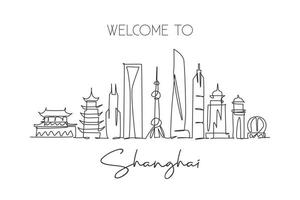 dessin en ligne continue unique des toits de la ville de shanghai en chine. Grattoir de ville célèbre et affiche d'art de décor de mur de maison de paysage. concept de voyage mondial. illustration vectorielle de dessin à une ligne moderne vecteur