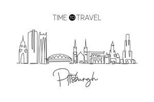 dessin en ligne continue unique des toits de la ville de pittsburgh, pennsylvanie. célèbre paysage de la ville. concept de voyage dans le monde maison décoration murale impression affiche art. illustration vectorielle de dessin à une ligne moderne vecteur