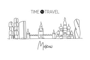 dessin en ligne continue unique des toits de la ville de moscou, russie. célèbre grattoir et paysage de la ville. monde voyage concept maison décoration murale affiche impression art. illustration vectorielle de dessin à une ligne moderne vecteur