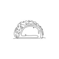un dessin en ligne continu de l'emblème du logo du restaurant de délicieux tacos mexicains frais. concept de modèle de logo de boutique de café de restauration rapide. illustration graphique vectorielle de conception de dessin à une seule ligne moderne vecteur