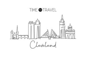 un dessin en ligne continu des toits de la ville de cleveland, états-unis d'amérique. beau repère. affiche de voyage de tourisme de paysage mondial. trait modifiable illustration vectorielle de conception de dessin à une seule ligne vecteur