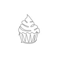 un dessin en ligne continu de l'emblème du logo du restaurant de délicieux biscuits muffins américains frais. concept de modèle de logo de boutique en ligne de pâtisserie sucrée. illustration vectorielle de dessin à une seule ligne moderne vecteur