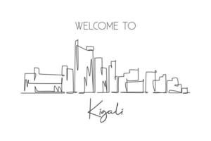 une seule ligne dessinant les toits de la ville de kigali, rwanda. paysage de lieu historique dans l'art mondial de la carte postale. meilleure destination de vacances. trait modifiable ligne continue à la mode dessin illustration vectorielle de conception vecteur