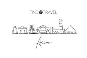 une ligne continue dessinant les toits de la ville d'accra, ghana. beau repère. monde paysage tourisme voyage vacances carte postale impression. illustration vectorielle de conception de dessin de ligne unique de trait élégant modifiable vecteur